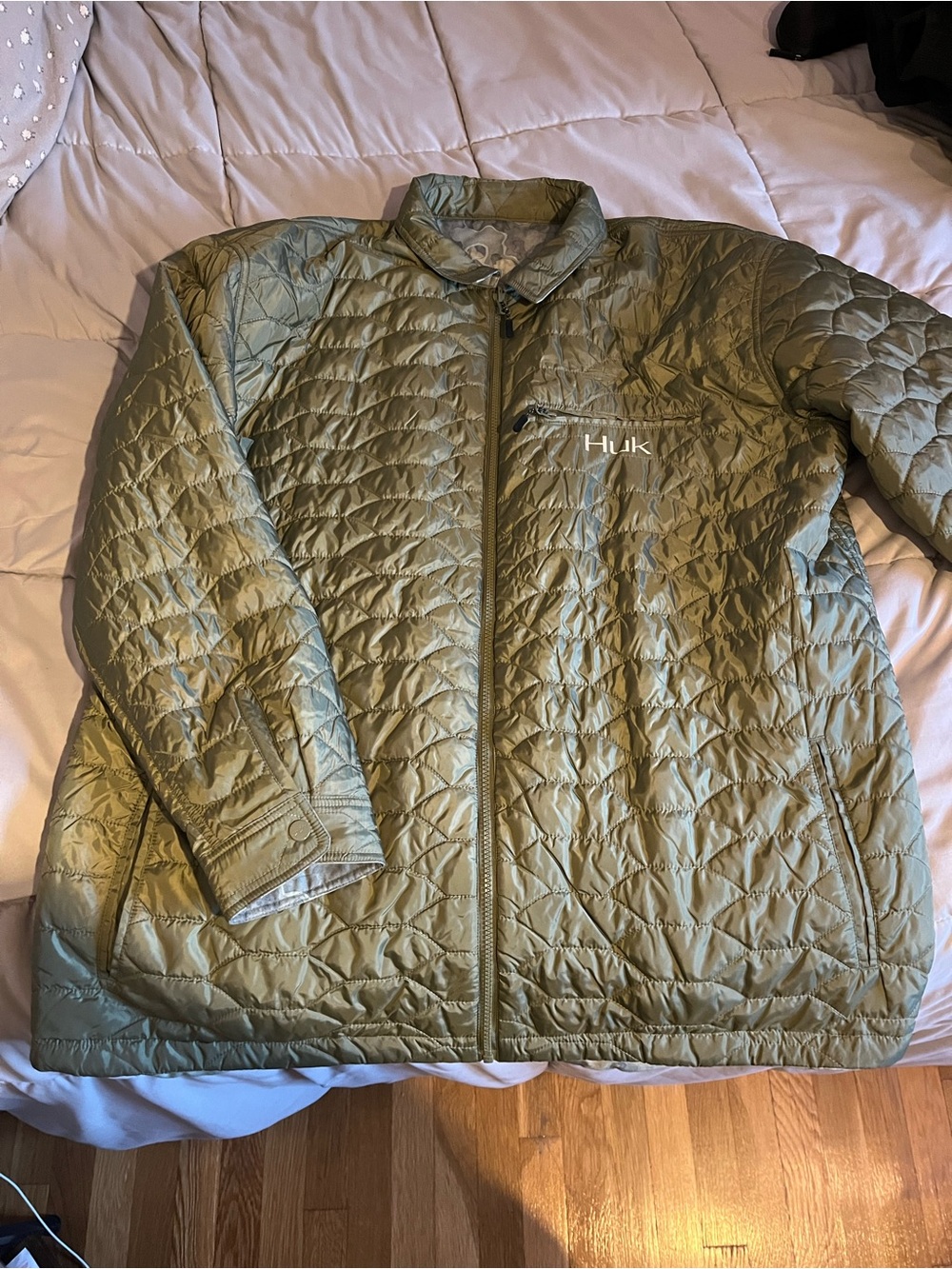 Huk Olive Green Quilted Reversible Puffer Jacket